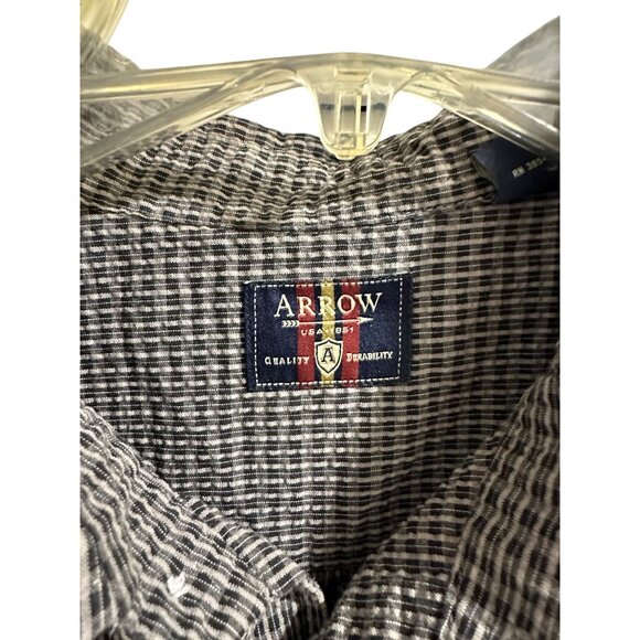 🍒 2/$20 🍒 Arrow Mens Black & White Checked Short Sleeve Button-Up Shirt XL - Picture 3 of 6